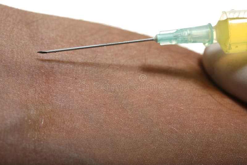 Injection of a drug in a vein. Injection of a drug in a vein