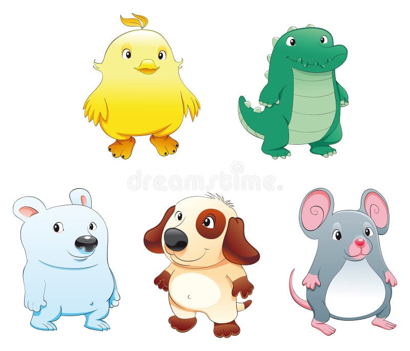 Baby pets. Funny cartoon and animal character. Baby pets. Funny cartoon and animal character