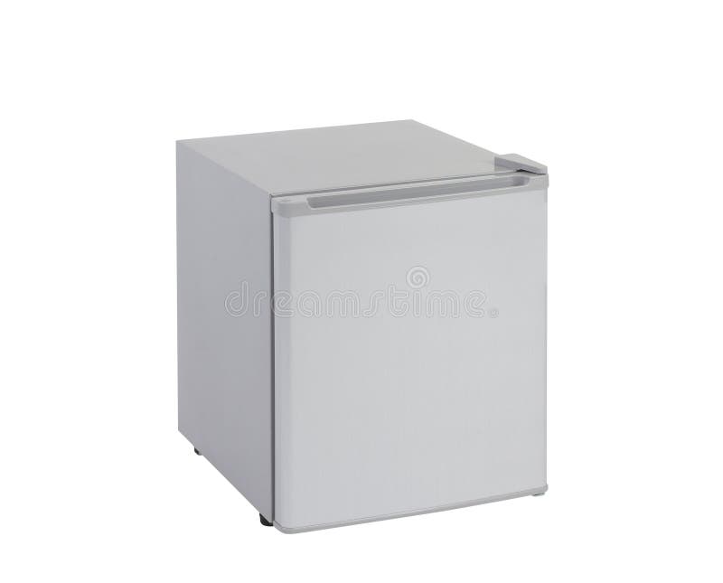 Small gray refrigerator isolated on white background. Small gray refrigerator isolated on white background