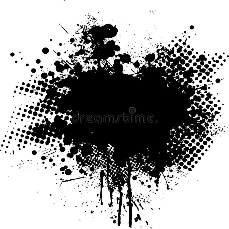 Ink splat overlayed by halftone dots in black and white. Ink splat overlayed by halftone dots in black and white