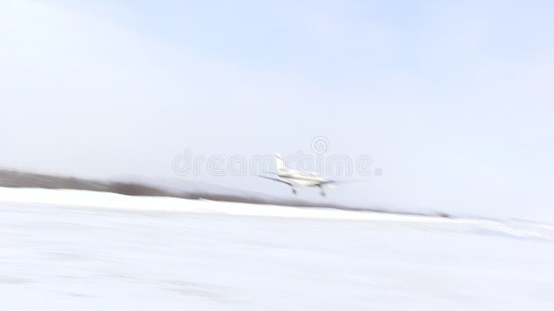 小飞机从偏远的雪域跑道起飞