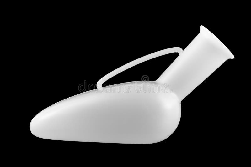 A hospital white plastic urinal isolated over a black background. A hospital white plastic urinal isolated over a black background