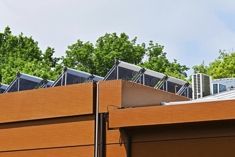 Solar panel on roof for converting sunlight into electric energy. Solar panel on roof for converting sunlight into electric energy