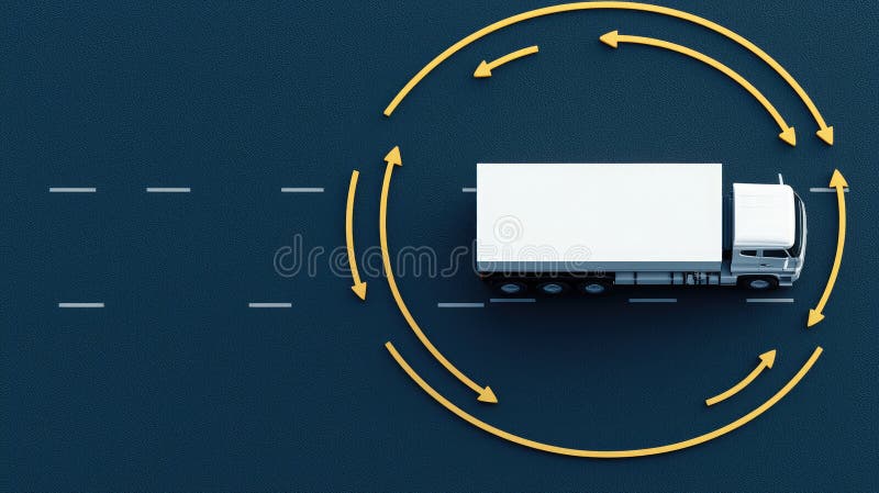 展示物流和运输的公路上，卡车转弯时的空景 向量例证
