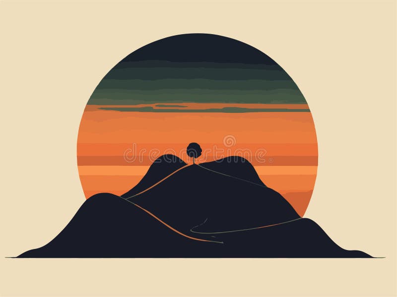 山上夕阳上的独树 向量例证