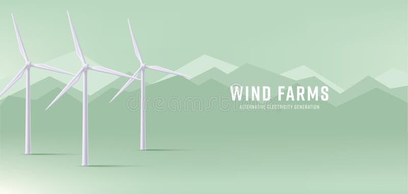 山中风电站三维插图横幅逼真渲染风格绿色能源