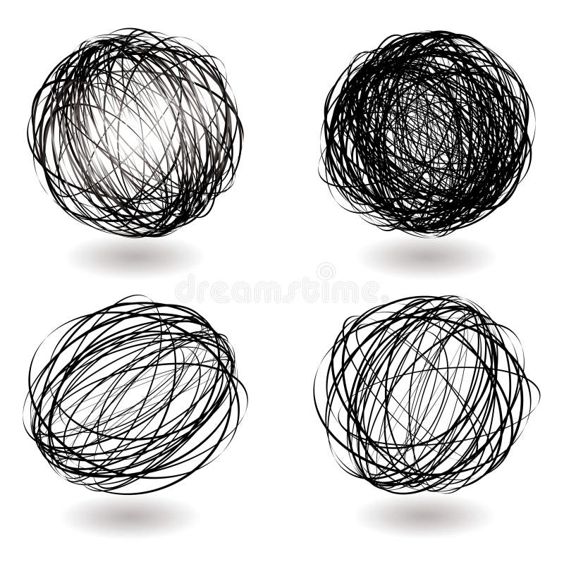 Black scribble balls with drop shadow illustrated icons. Black scribble balls with drop shadow illustrated icons