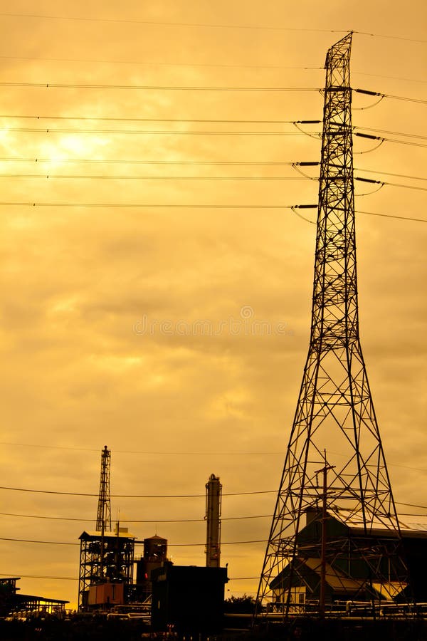 Power plant in sunset background. Power plant in sunset background