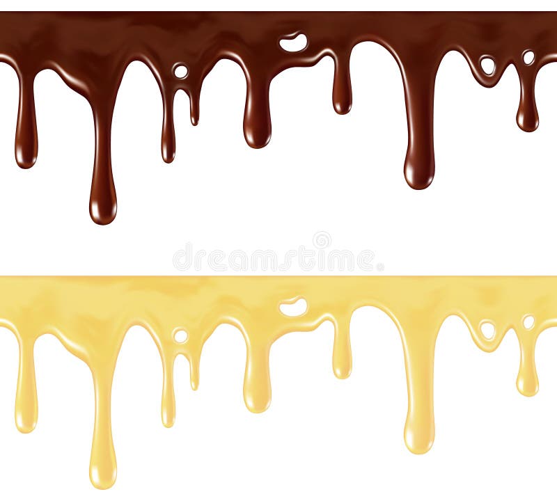 Isolated seamless repeatable melted brown and white chocolate flow down (individual drops removable). Isolated seamless repeatable melted brown and white chocolate flow down (individual drops removable)