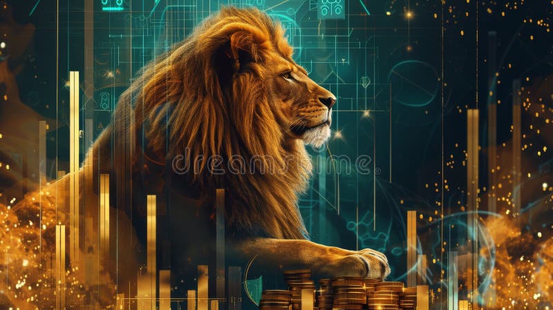 帝王狮，数字金融元素 库存图片