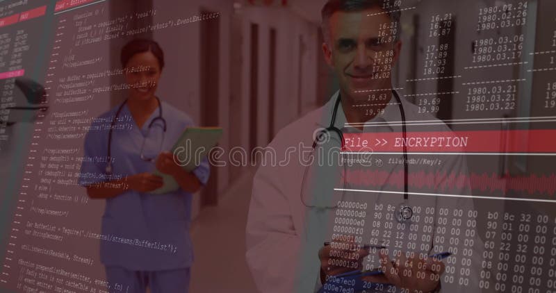 带加密码叠的医疗走廊的男医生持片护士持夹 股票视频