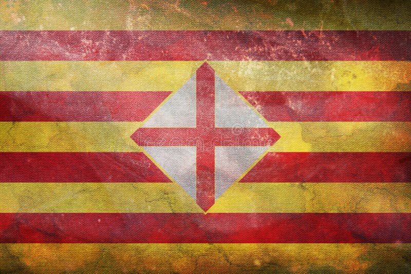 Top view of retro flag Barcelona province, Spain with grunge texture. Spanish travel and patriot concept. no flagpole. Plane design layout. Flag background. Top view of retro flag Barcelona province, Spain with grunge texture. Spanish travel and patriot concept. no flagpole. Plane design layout. Flag background