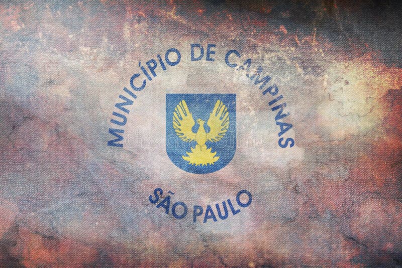 Top view of retro flag Campinas, Brazil with grunge texture. Brazilian patriot and travel concept. no flagpole. Plane design, layout. Flag background. Top view of retro flag Campinas, Brazil with grunge texture. Brazilian patriot and travel concept. no flagpole. Plane design, layout. Flag background