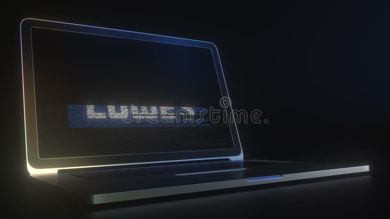 带有代码串编辑概念3d动画的低位标志的便携式计算机 库存例证
