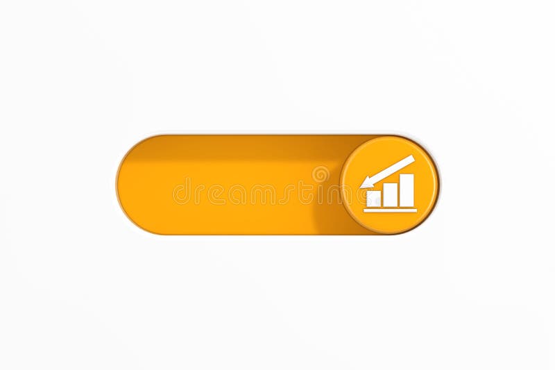 带有减少箭头和条形图图表统计业务图标3d呈现的黄色切换开关滑块 免版税库存图片
