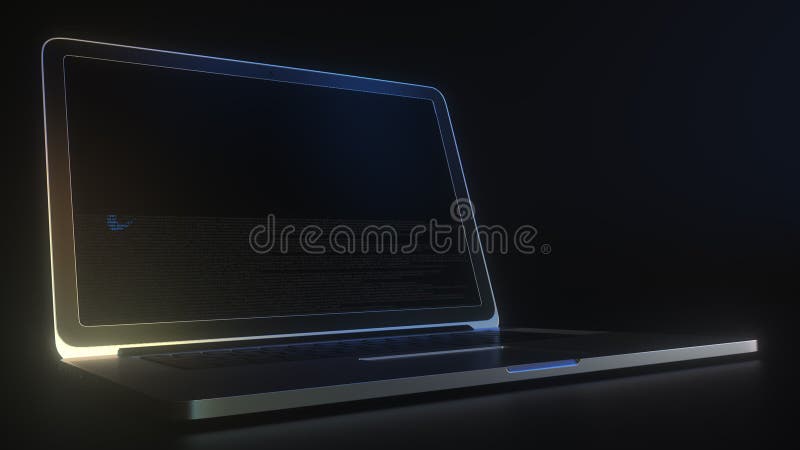 带有波音标志的便携式计算机编码串编辑概念3d动画 皇族释放例证