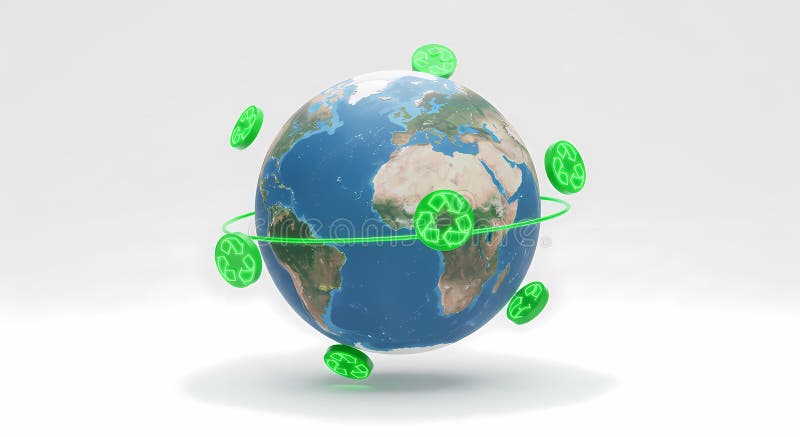带环绿符号的全球循环概念地球 向量例证