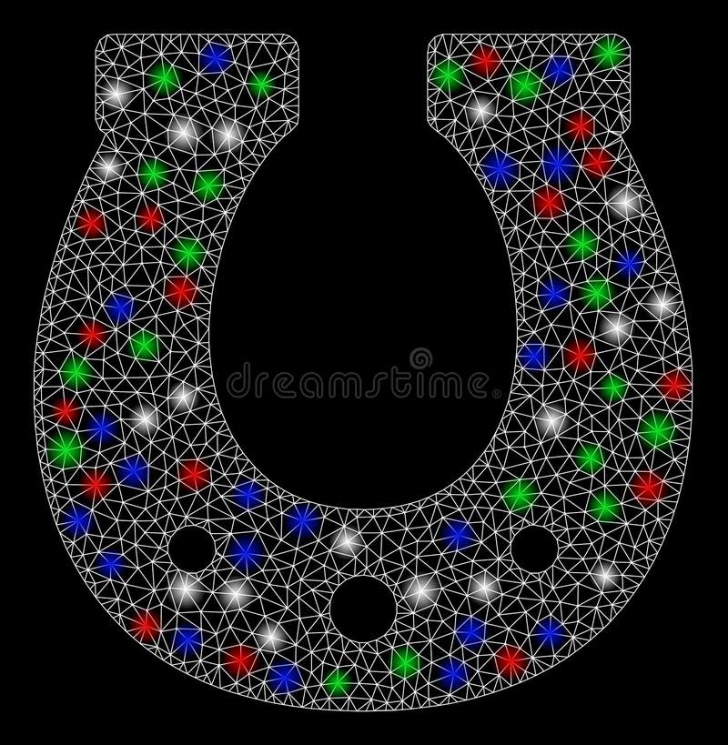 Bright mesh lucky horseshoe with glare effect. White wire frame triangular mesh in vector format on a black background. Abstract 2d mesh designed with triangular lines, spheric points. Bright mesh lucky horseshoe with glare effect. White wire frame triangular mesh in vector format on a black background. Abstract 2d mesh designed with triangular lines, spheric points