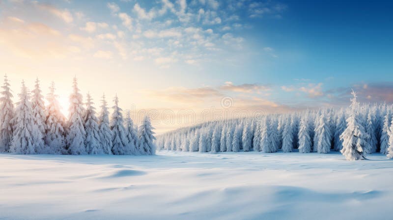 带降雪的松树水色背景圣诞卡艺术和假日季节设计 库存例证