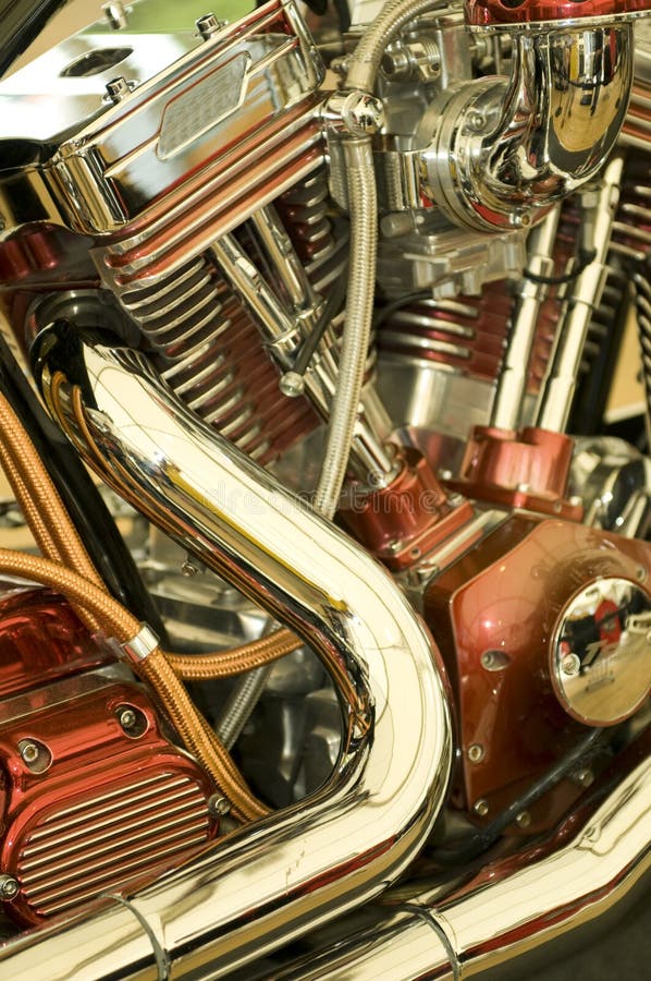 Ultra clean bike, detail of the reflections at the chromed engine. Ultra clean bike, detail of the reflections at the chromed engine