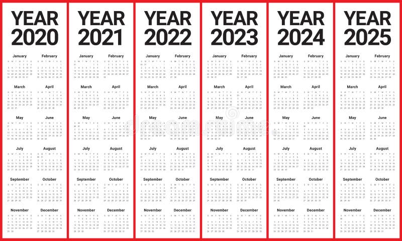 2020年2021 2022 2023 2024 2025日历矢量设计模板 库存例证