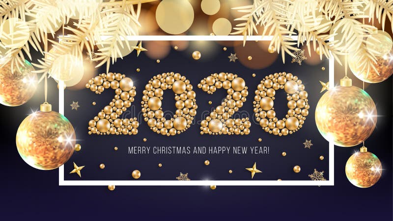 Happy New Year 2020 Christmas gold beads 向量例证 Happy New Year 2020 Christmas gold beads 向量例证