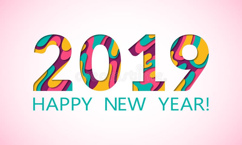 2019年新年快乐与流动纸的贺卡削减了形状背景 雕刻艺术传染媒介的桃红色蓝色3D 2019书法numbe 皇族释放例证 2019年新年快乐与流动纸的贺卡削减了形状背景 雕刻艺术传染媒介的桃红色蓝色3D 2019书法numbe 皇族释放例证