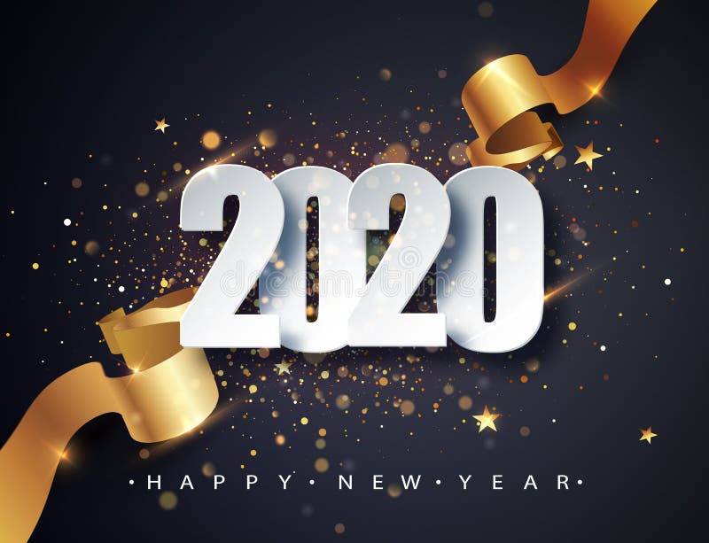 2020年新年快乐矢量图背景,带金色礼品带、彩纸、白色数字 圣诞庆祝设计 皇族释放例证 2020年新年快乐矢量图背景,带金色礼品带、彩纸、白色数字 圣诞庆祝设计 皇族释放例证
