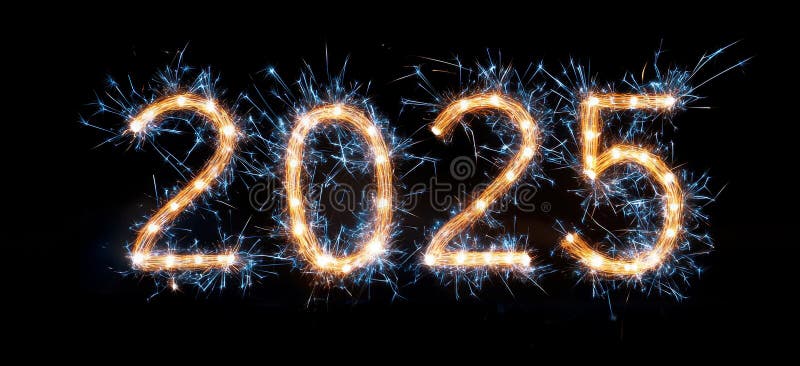 2025年新年快乐黑色背景 图库摄影
