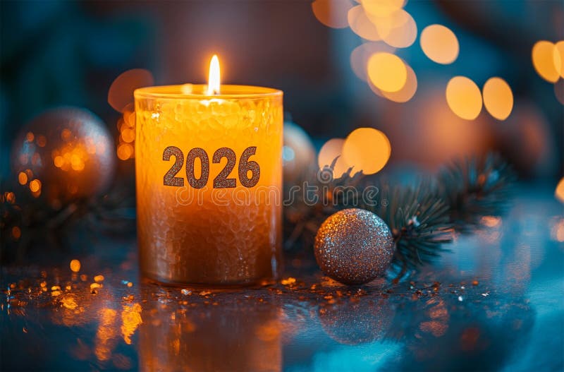 2026年欢庆新年之夜，用蜡烛和烟花欣赏节日 向量例证