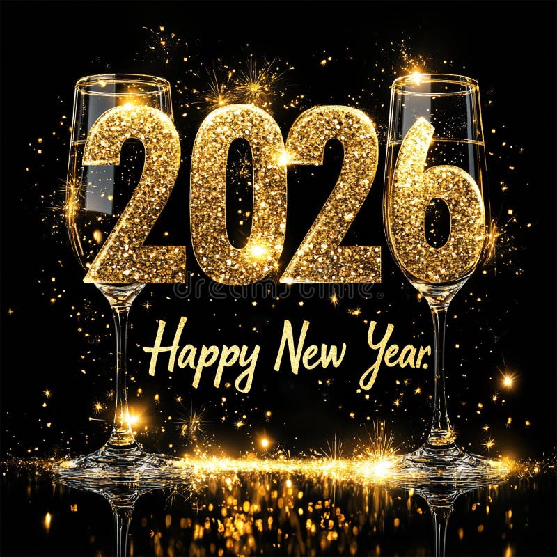 2026年迎新年贺卡与香槟烟花及2026短信设计 库存例证