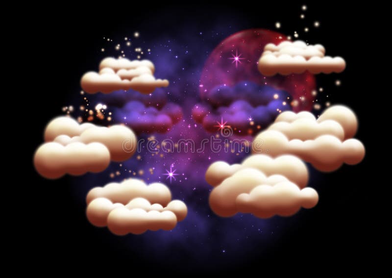 A computer illustration of a fantasy night sky with clouds. A computer illustration of a fantasy night sky with clouds.