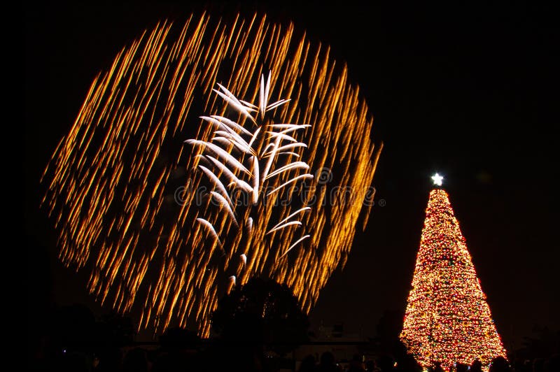 People gathered to celebrate christams and new year watching fireworks and huge Christmas tree decoration on Christmas Eve. Nagoya port, Aichi, Japan. People gathered to celebrate christams and new year watching fireworks and huge Christmas tree decoration on Christmas Eve. Nagoya port, Aichi, Japan.