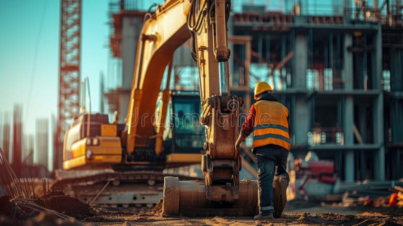 A man is operating a bulldozer at a construction site, shaping the soil for building a house in the city. AIG41 AI generated. A man is operating a bulldozer at a construction site, shaping the soil for building a house in the city. AIG41 AI generated