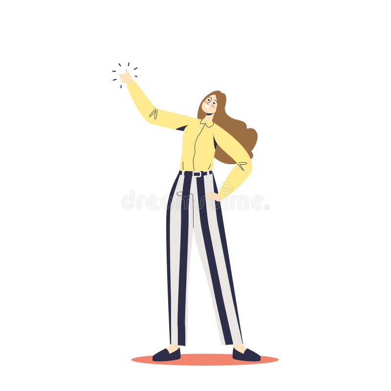 开心的年轻女人举手. 欢快的女性举着同意和认可标志 向量例证