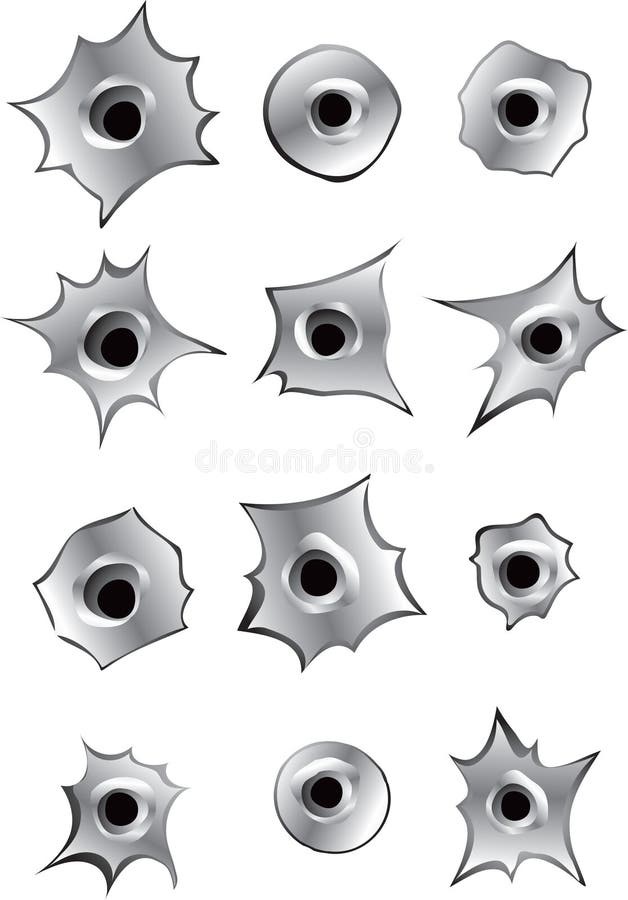 Multiple shapes of bullet holes. Multiple shapes of bullet holes