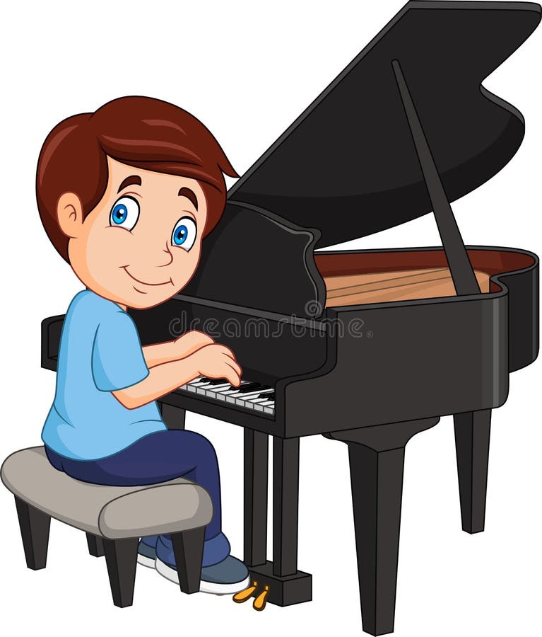 Vector illustration of Cartoon little boy playing piano. Vector illustration of Cartoon little boy playing piano