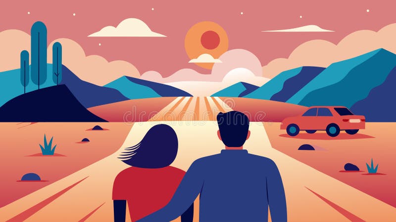 As they reached the end of the desert drive the couple looked back and realized how much they had learned about each other and how much stronger their. Vector illustration AI generated. As they reached the end of the desert drive the couple looked back and realized how much they had learned about each other and how much stronger their. Vector illustration AI generated