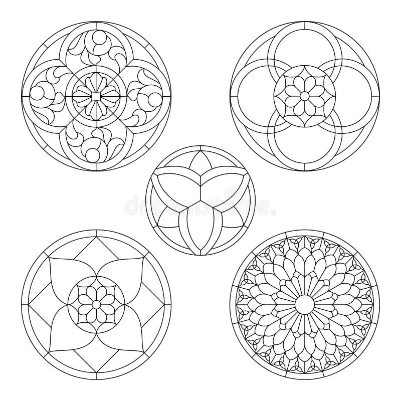 Stained glass templates, round elements for stained glass windows. Stained glass templates, round elements for stained glass windows