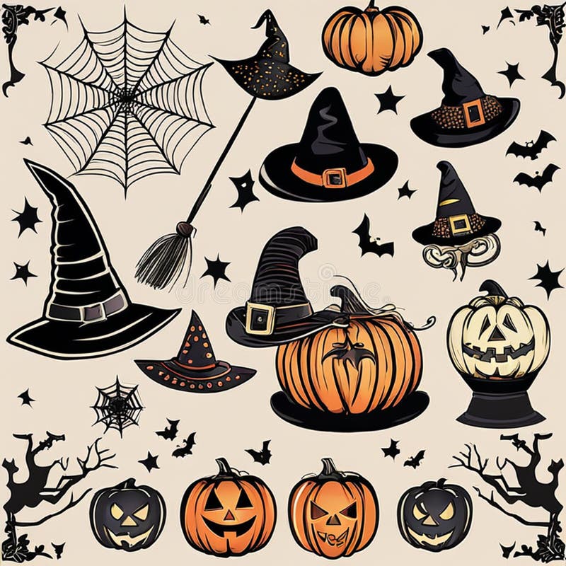 Ai generated a Halloween composition with pumpkins, bats, and broomsticks. Ai generated a Halloween composition with pumpkins, bats, and broomsticks