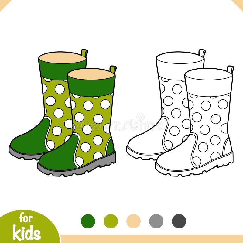 Coloring book for children, cartoon shoe collection. Rubber boots. Coloring book for children, cartoon shoe collection. Rubber boots