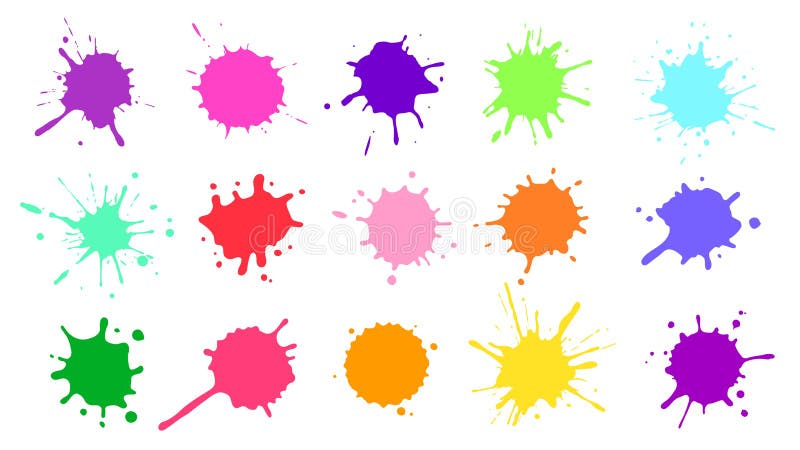 Color paint splatter. Colorful ink stains, abstract paints splashes and wet splats. Watercolor or slime stain vector set. Colorfull stain and splash, splat messy, inkblot splashing illustration. Color paint splatter. Colorful ink stains, abstract paints splashes and wet splats. Watercolor or slime stain vector set. Colorfull stain and splash, splat messy, inkblot splashing illustration