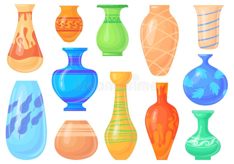 彩陶花瓶. 花型亚洲物古陶泥陶瓷花瓶向量例证. 插画包括有上色, 设计