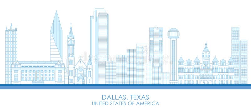 德克萨斯州达拉斯市天际线轮廓 库存例证