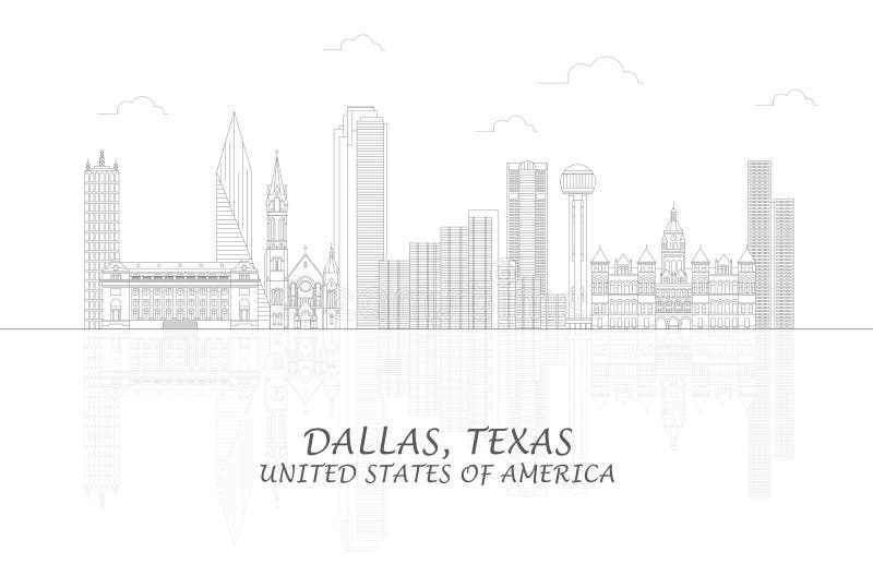 德克萨斯州达拉斯市天际线轮廓 库存例证