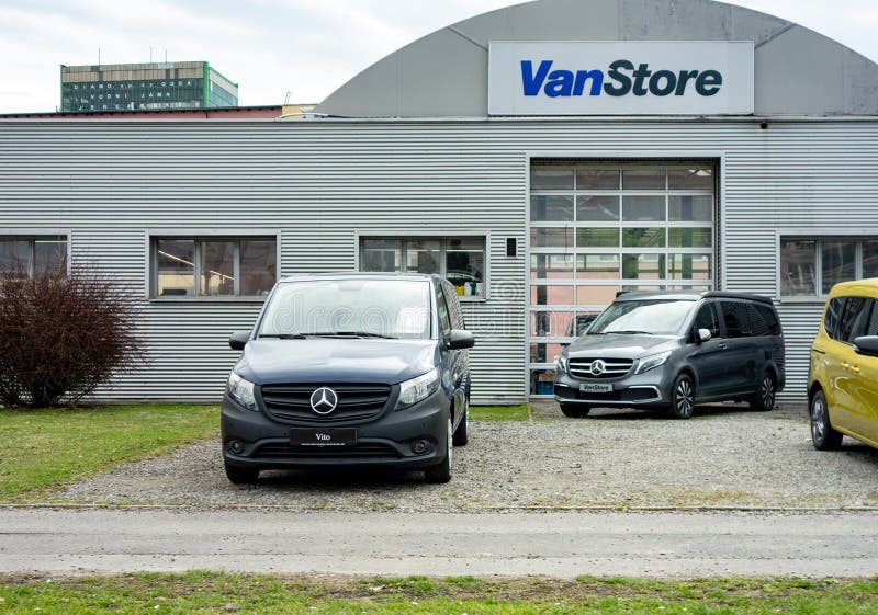 OSTRAVA, CZECH REPUBLIC - MARCH 23, 2023: Mercedes-Benz V-Class, Vito and Citan vehicles presented at dealership of German luxury brand. OSTRAVA, CZECH REPUBLIC - MARCH 23, 2023: Mercedes-Benz V-Class, Vito and Citan vehicles presented at dealership of German luxury brand