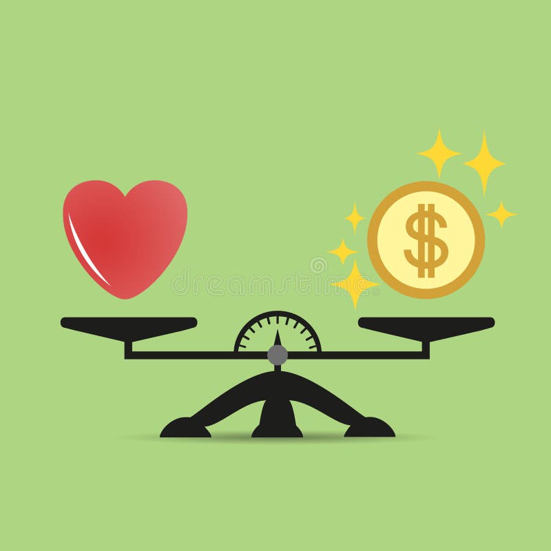 心脏和金钱标度象的 金钱和爱平衡在标度 概念 与爱和金钱硬币的标度 向量 皇族释放例证 心脏和金钱标度象的 金钱和爱平衡在标度 概念 与爱和金钱硬币的标度 向量 皇族释放例证