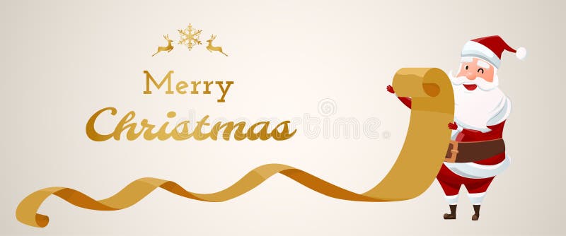 Merry Christmas. Santa Claus checking list old Paper. Christmas banner Cartoon Vector Illustration. Merry Christmas. Santa Claus checking list old Paper. Christmas banner Cartoon Vector Illustration.