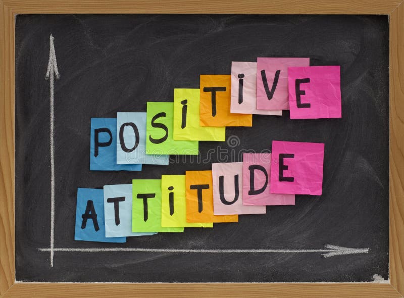 Positive attitude concept - colorful sticky notes, handwriting and white chalk drawing on blackboard. Positive attitude concept - colorful sticky notes, handwriting and white chalk drawing on blackboard