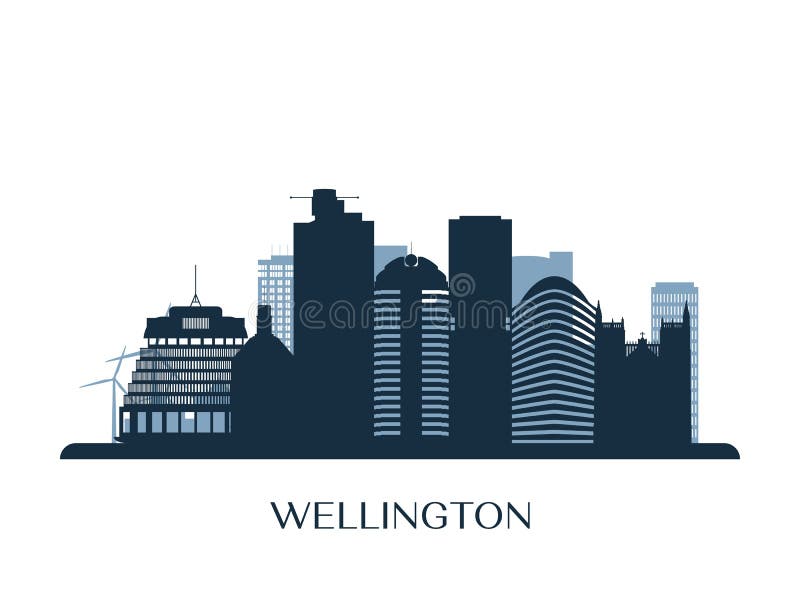 Wellington skyline, monochrome silhouette. Vector illustration. Wellington skyline, monochrome silhouette. Vector illustration.